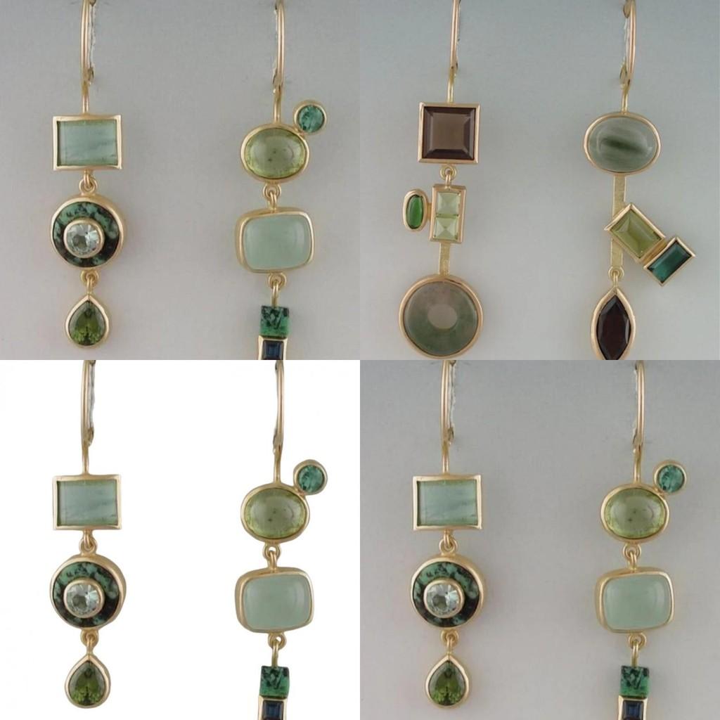Eye-catching Geometric Green Stone Earrings With Vintage Aesthetic For Women