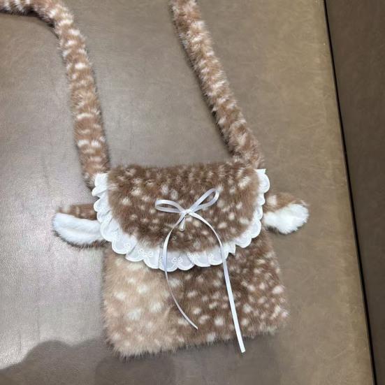 Fuzzy Tote Bag for Women Plush Reindeer Animal Shoulder Bag Large Fluffy Deer Purse