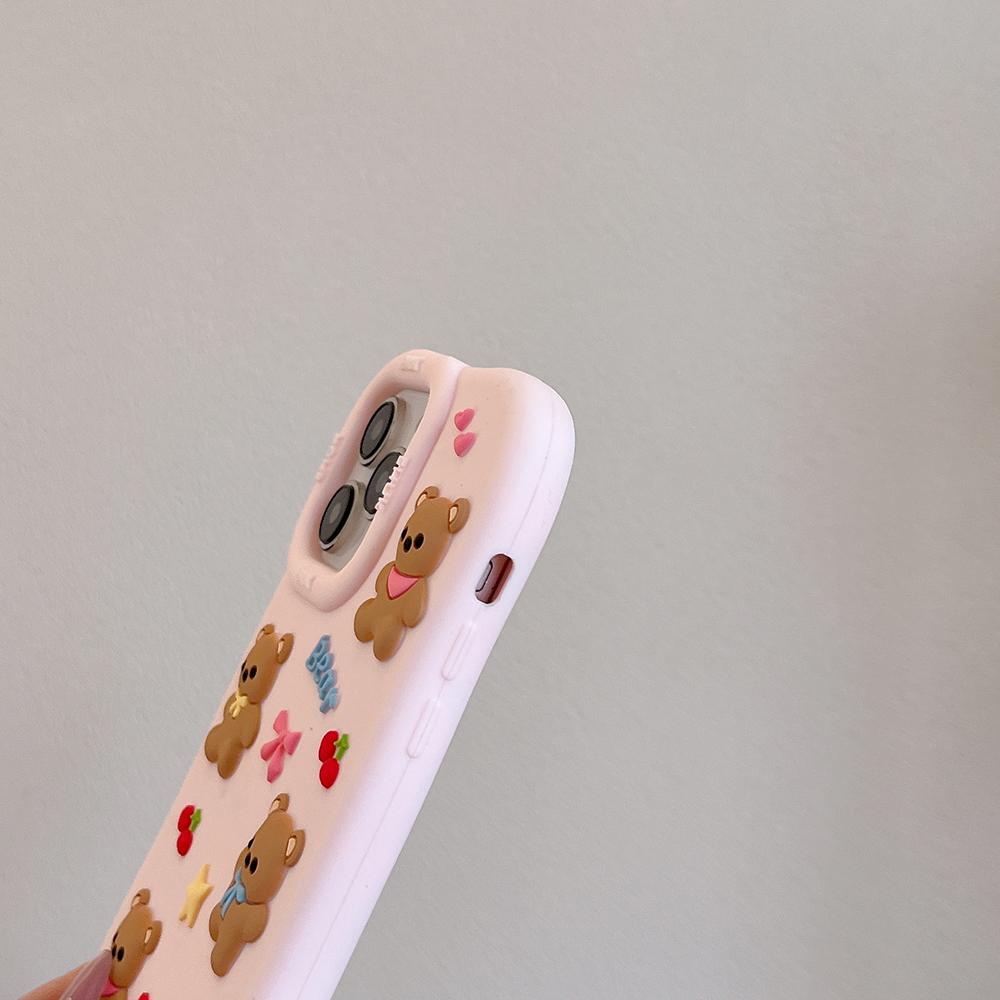 Cute 3D Bear Bowknot Silicone Phone Case for IPhone 13 14 15 16 Pro Max Kawaii 15Plus 14plus 14pro 15pro Cartoon Back Cover Case