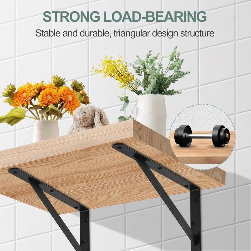 2/4/8PCS Heavy Duty Tripod Shelf Brackets,Black Steel Floating Shelf,Wall Mount L Shaped Brackets,Shelves Support Angle Bracket