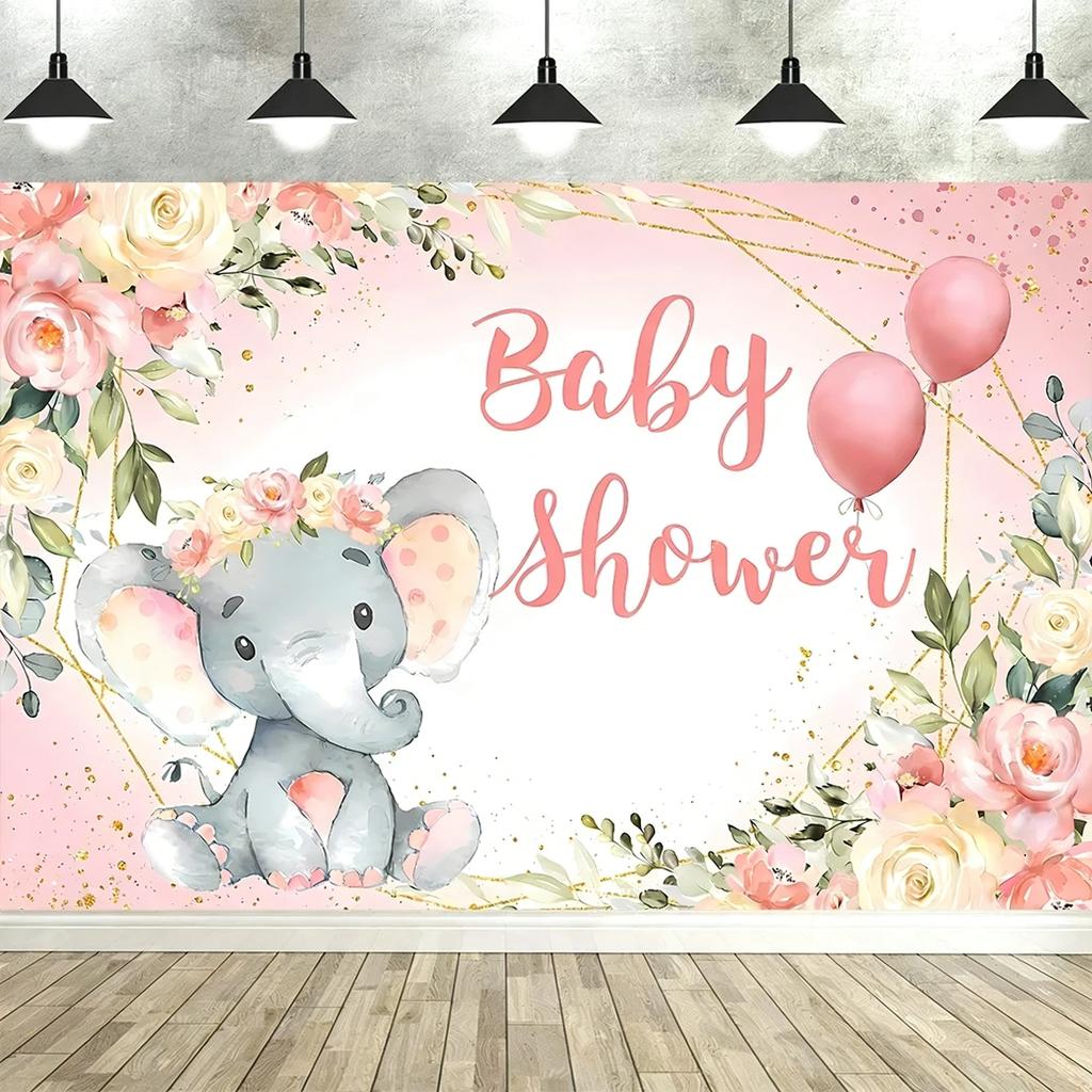 Oh Baby! Boy & Girl Baby Shower Backdrop – Blue Pink Elephant Bear Theme, Banner Decorations & Supplies Props-Tapestry