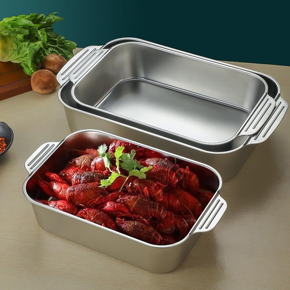 Stainless Steel Rectangular Deep Tray Rust-Proof Multi-Purpose Food Storage Tray For Kitchen Dish Buffets Barbecue Baking Use