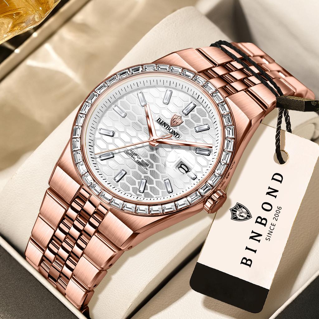 BINBOND Waterproof Precise Auto Date Men's Watch Quartz Watches For Men Luxury Stainless Steel Durable Luminous Casual Reloj