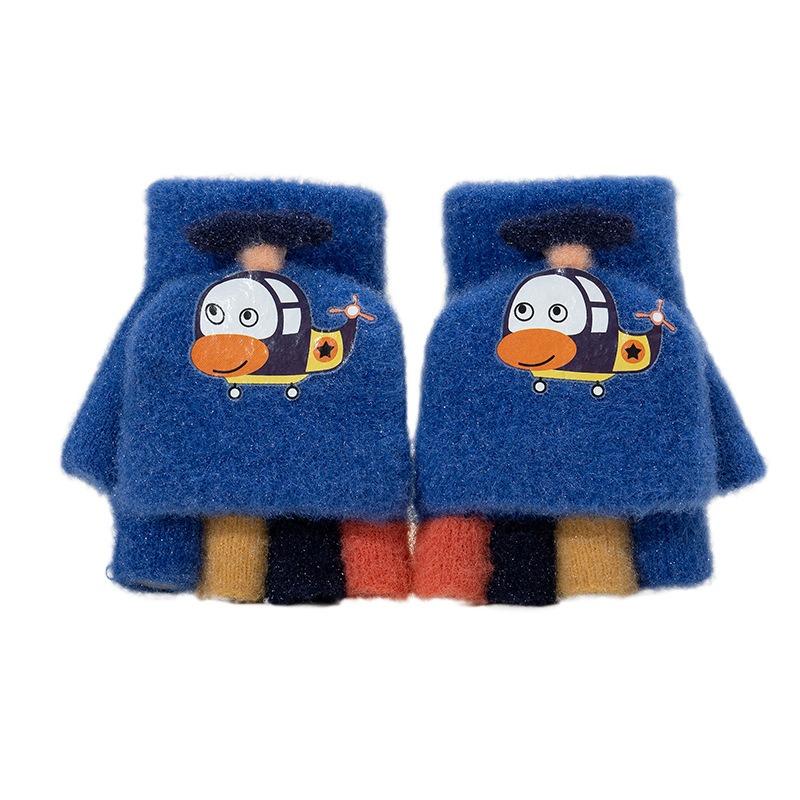 Winter Warm Thickened Knitted Half Finger Flip Cute Cartoon Kindergarten Boy Wool Antifreeze Children's Gloves