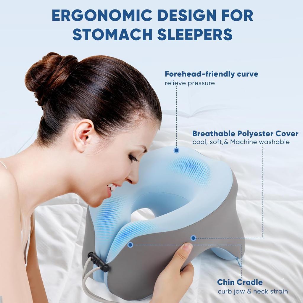 Easy Breath Face Down Pillow-Premium Memory Foam Neck Pillow-Ideal for Prone Sleeping and Travel