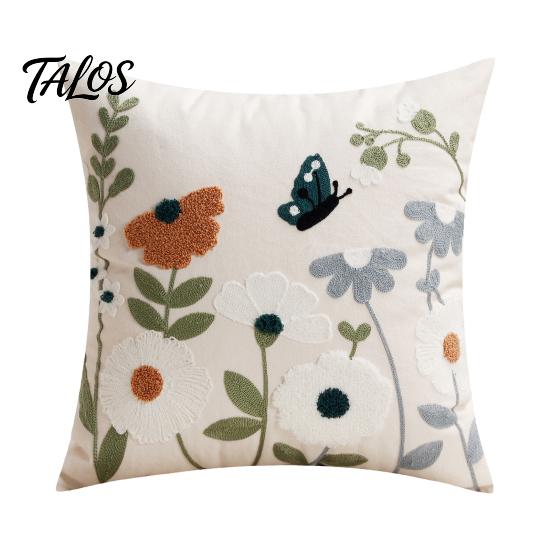 Flower Pattern Cushion Cover Floral Embroidered Cover, Decorative Throw Pillow Spring Home Refresh Decor Farmhouse for Living Room Sofa Couch