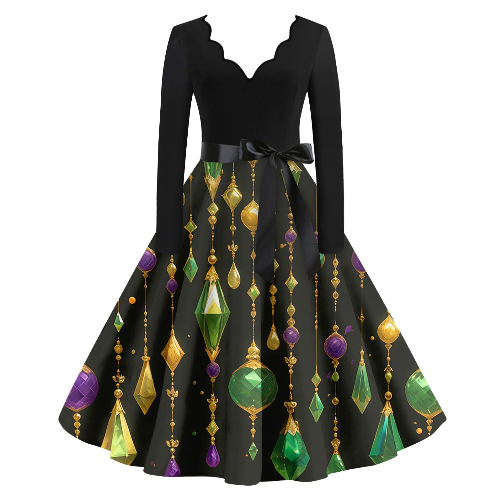 

Женское повседневное модное платье с V-образным вырезом и длинным рукавом с принтом в винтажном стиле S