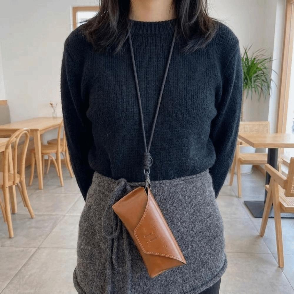 Anti-Fall Glasses Storage Bag Hanging Neck Sunglasses Eyeglass Bag PU Leather Glasses Bag Outdoor