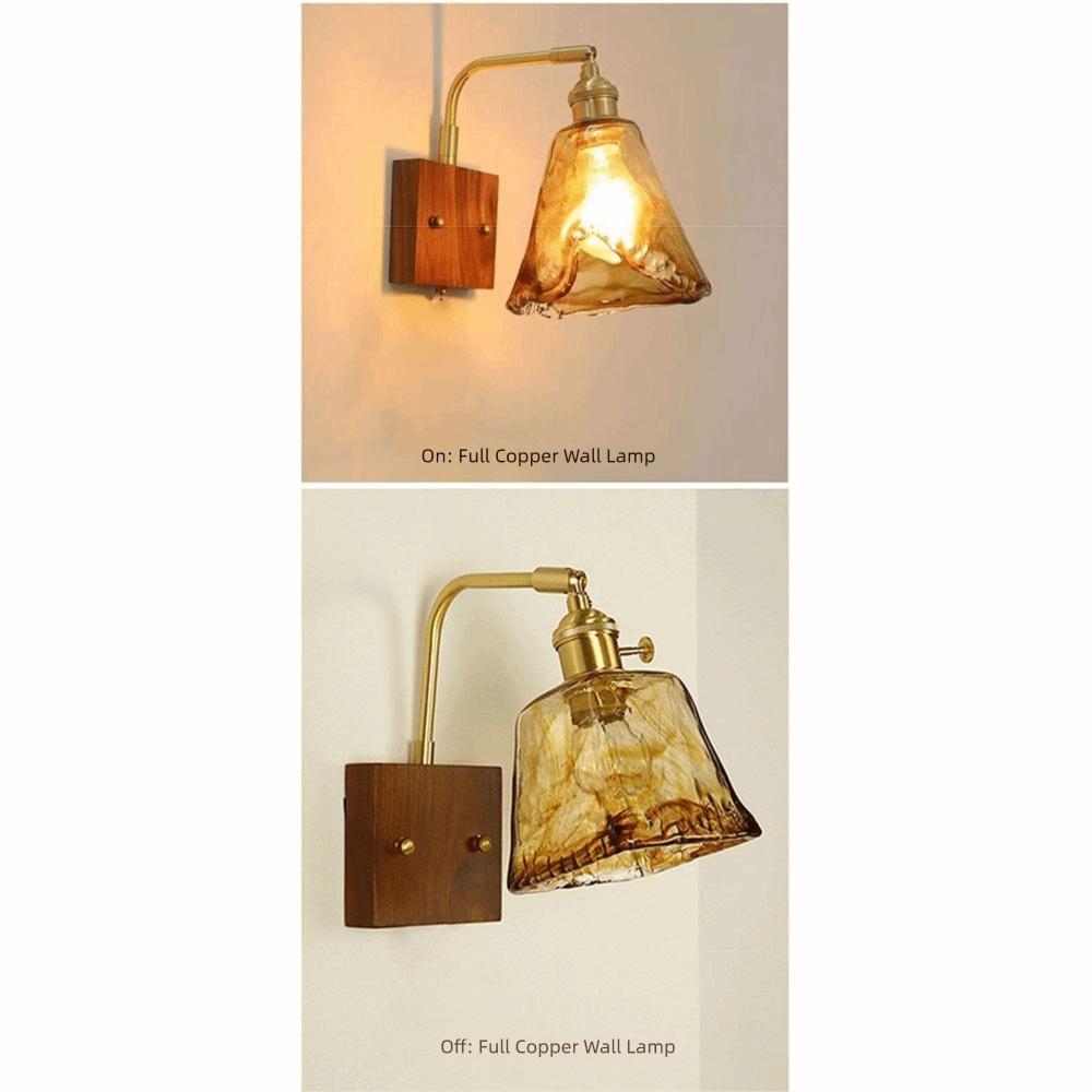 Modern Luxury Retro Wooden Wall Lamp Vintage Walnut Nordic Glass Wall Sconce Glass/Ceramic Lampshade Atmosphere Lighting