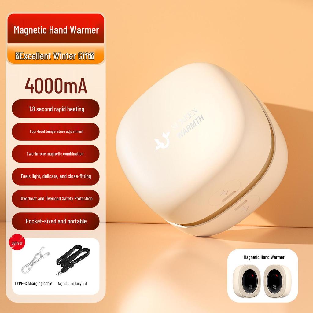 Dual-Tone Magnetic USB Rechargeable Hand Warmer Heater