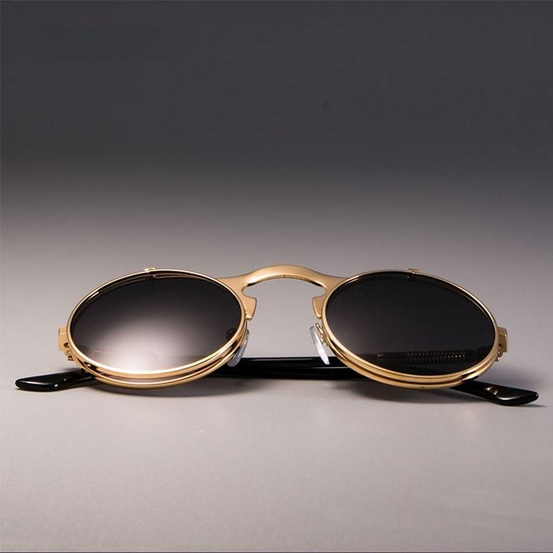 Steampunk Round Sun Glasses Men's Metal Material Retro Style Flip Round Sun Eyeglasses Women's Vintage Style Punk Shades Eyewear Gafas Oculos De Sol