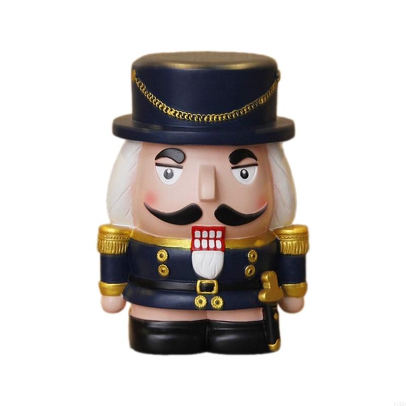 62KD Decorative Nutcrackers Figure Coin Banks Resins Christmas Figurine for Saving and Seasonal Cheer