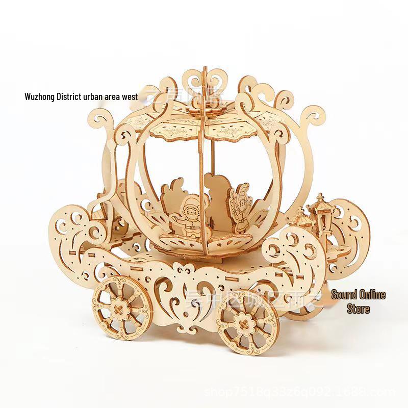 3D Wooden Puzzle: DIY Train, Carousel, Ferris Wheel, Pumpkin Carriage & Sailing Ship Models