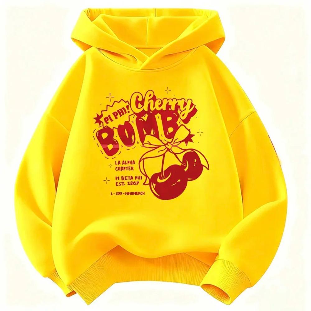 Children's Casual Hooded Sweater Retro BOMB Letter Graffiti Cherry Print Loose Hoodie Children's Clothing