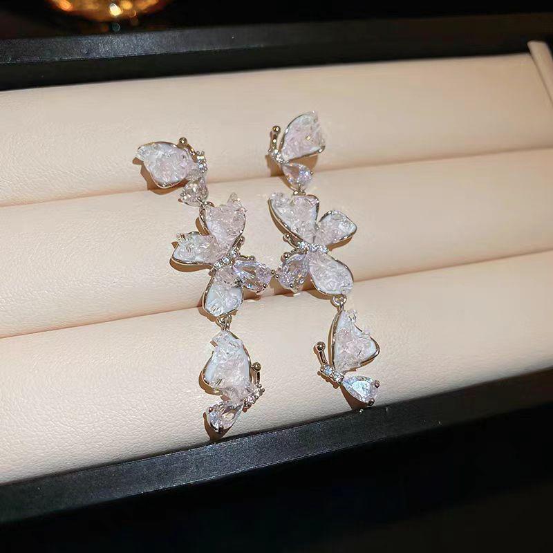 2024 Exquisite Crystal Butterfly Tassel Earrings – Luxury Fashion Studs for Women