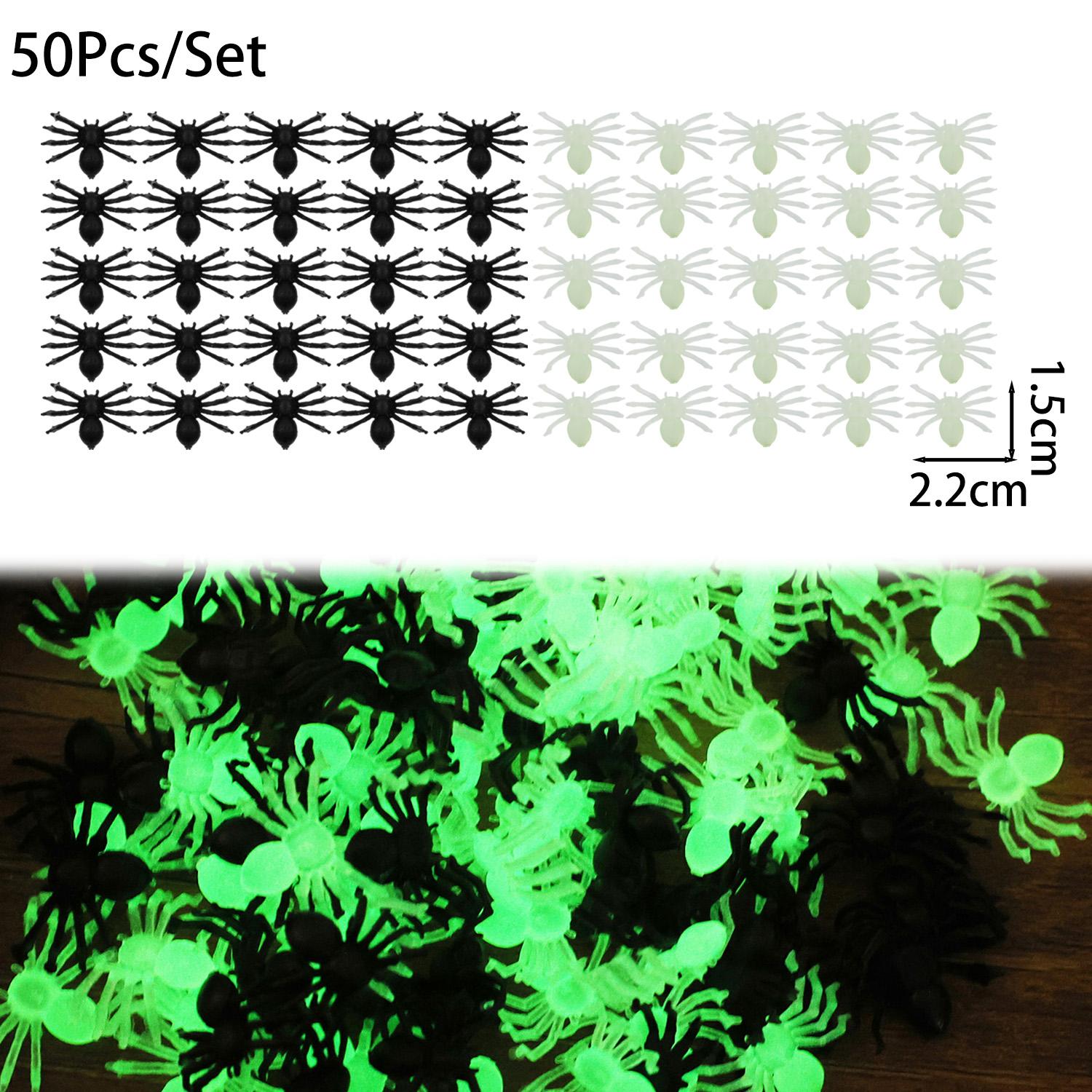 

100 шт. Хэллоуин Светящиеся пауки Мини Пластиковая смола Реалистичные Светящиеся Жуткие Украшения для дома, вечеринки, двора, Реквизит для розыгрышей в доме с привидениями