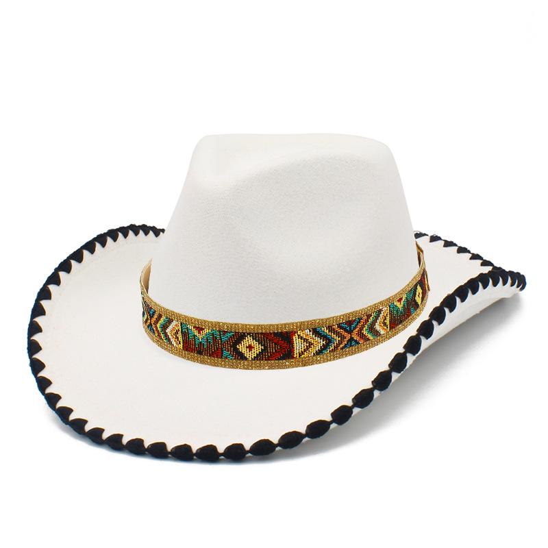 Niche Design Hemming Top Hat Can Be Worn In All Seasons Tibetan Ethnic Style Dancing Jazz Hat Men's and Women's Vacation Cowboy Hat