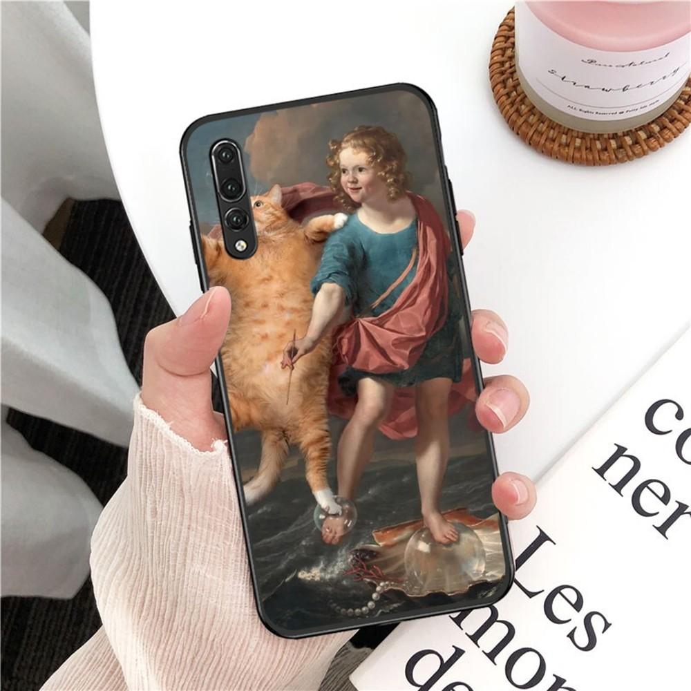 Van Gogh Mona Lisa Fun Cat Art Phone Case For Huawei P 8 9 10 20 30 40 50 Pro Lite Psmart Honor 10 Lite 70 Mate 20lite