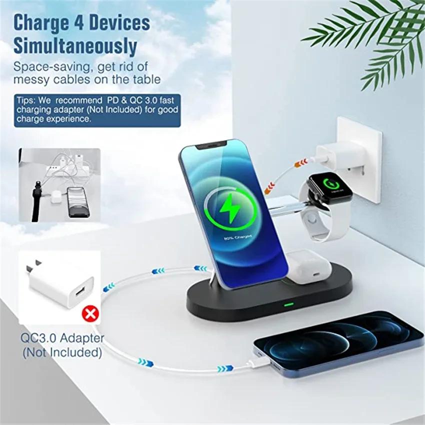 5 in 1 Magnetic Wireless Charger LED For iPhone 16 15 14 13 12  Watch10-2 Airpods Pro USB Charge Port Fast Charging Station