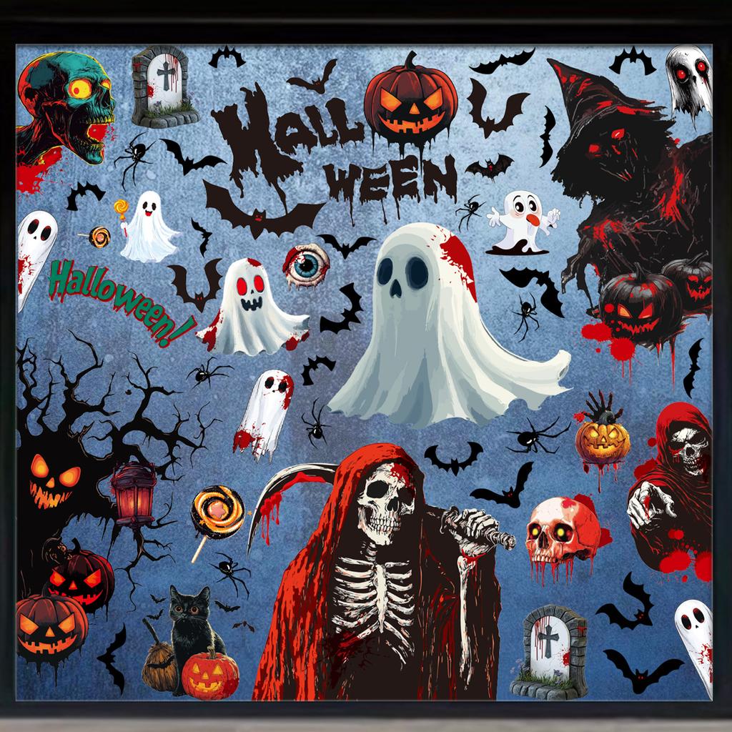 Death Scythe Terror Bat Ghost Static Electricity Stickers Halloween Decorations Creative Pumpkin Reaper Glass Stickers