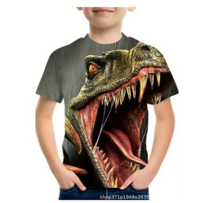 Summer Round Neck 3D Oil Painting Dinosaur Printed Top Fashionable Casual Short Sleeved Children's Boy T-shirts