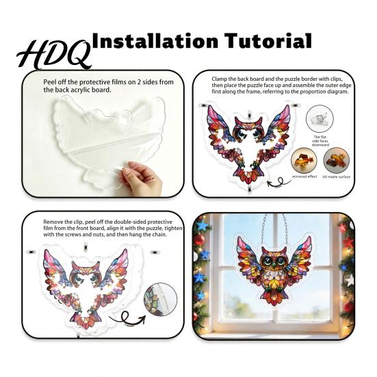 Puzzle Suncatcher Acrylic Owl Puzzle Colorful Rainbow Reflection Hanging Pendant No-Glue Relaxing