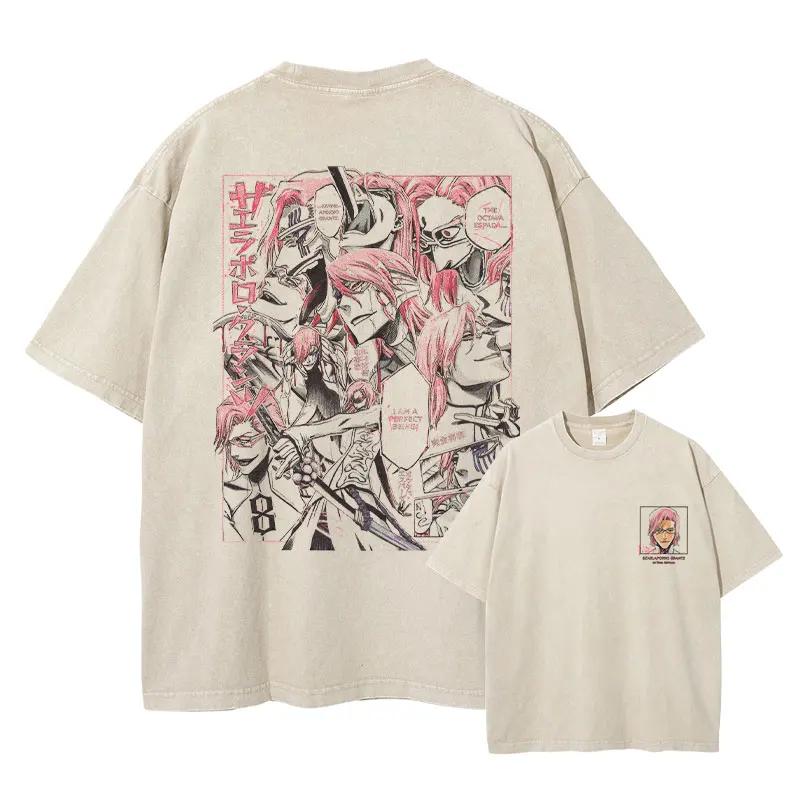 Grimmjow Aizen Ichigo Μπλουζάκι Anime Vintage Πλυμένα T Shirts Streetwear Rukia Kenpachi Manga Φαρδιά Y2k Κοντομάνικα Μπλουζάκια