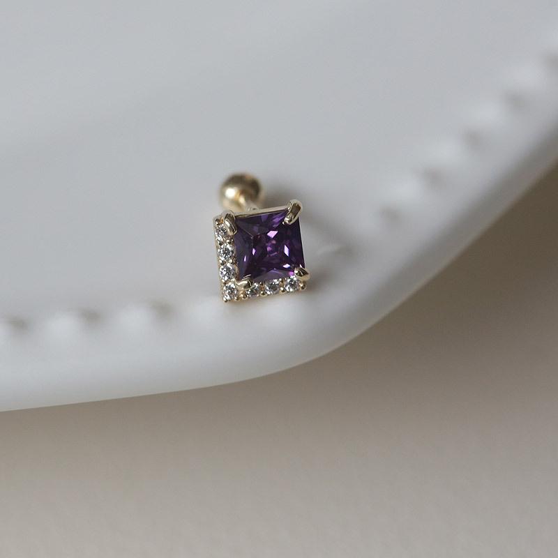 

S925 Sterling Silver Plated 18K Gold Earrings for Women Purple Zircon Geometric Simple Temperament Screw Ear Bone Nail золотой
