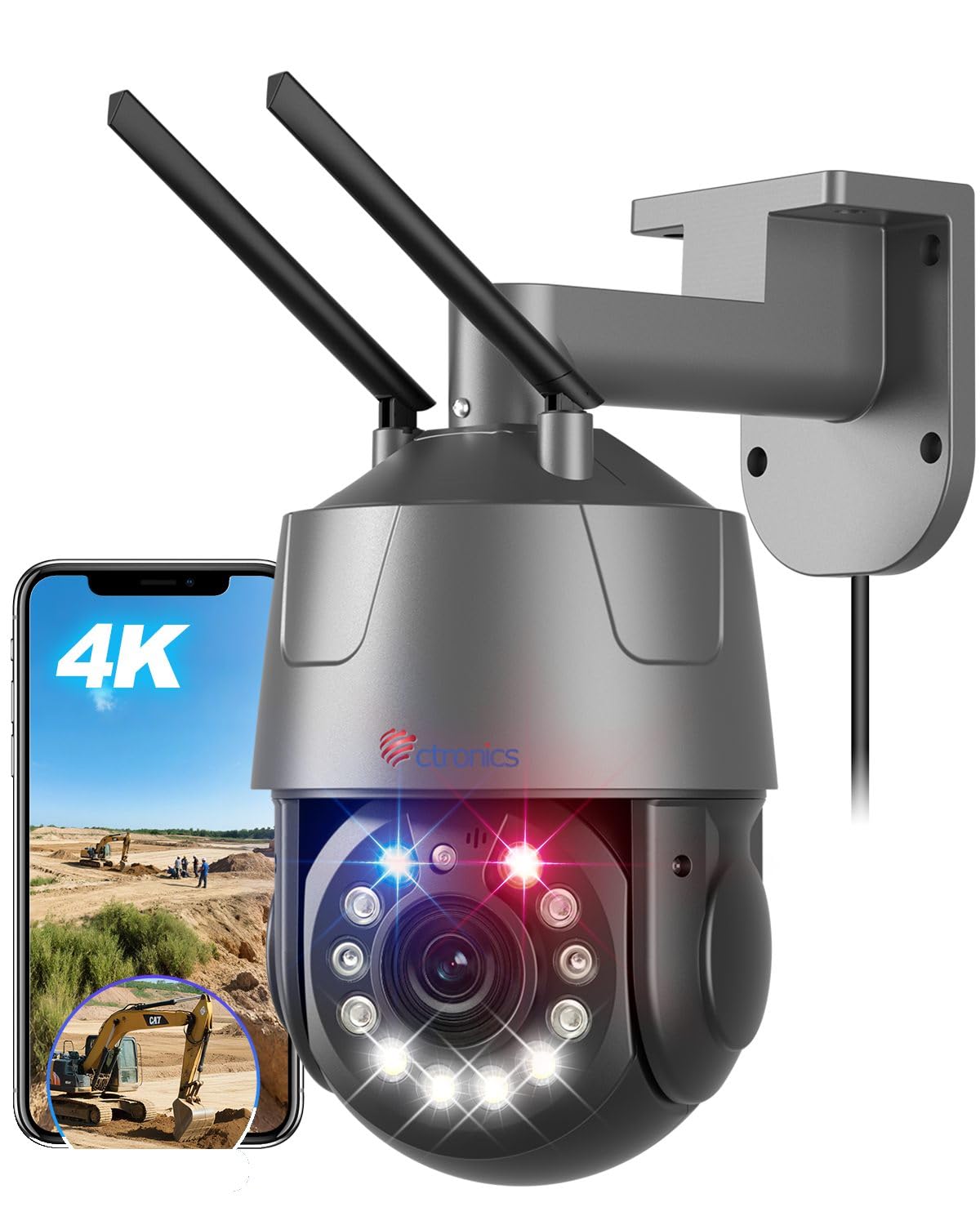 

Ctronics Outdoor Security 4K 30x Optical and Vehicle Auto 50m Night 150m Infrared Night Red and Blue Warning Audio 5GHz 256GB SD Storage PTZ