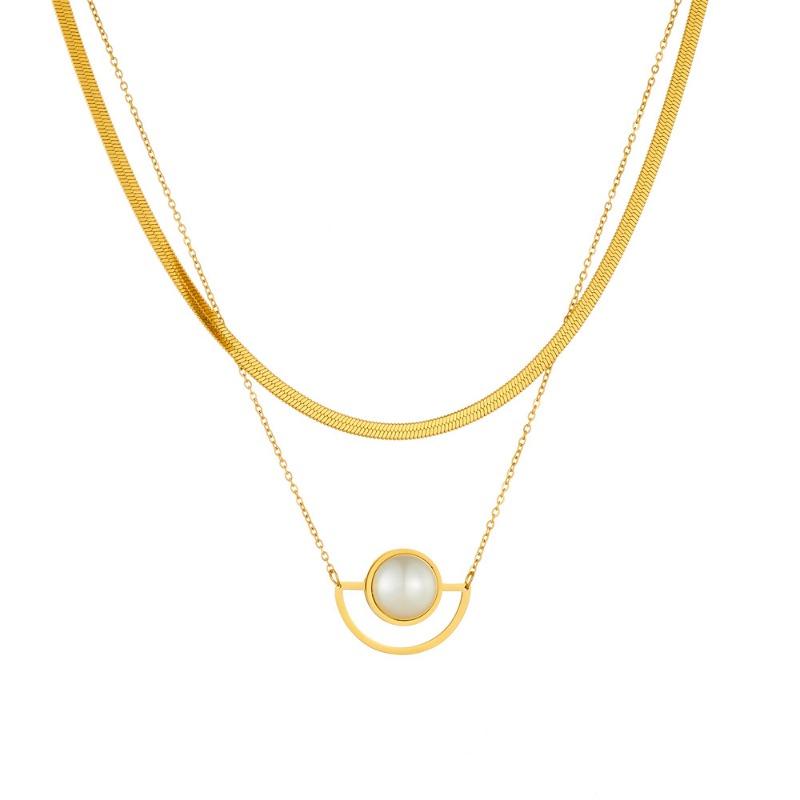 Vergoldete mehrschichtige Fischgräten-Perlenkette, Zarter doppeltkettiger Schlangen-Choker mit Süßwasserperlen-Anhänger, Luxuriöser Schmuck für Frauen Geschenk