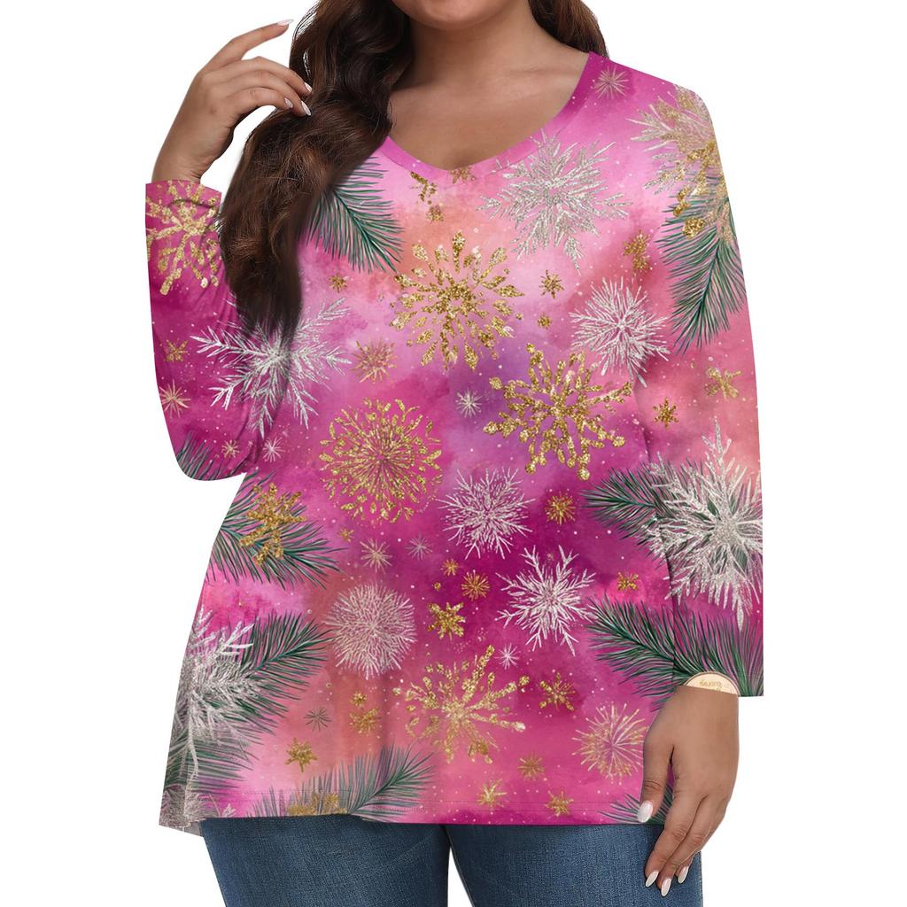 Women's Fashionable Casual Long Sleeved Plus Size  Print Top Plus Size Floral Print Top