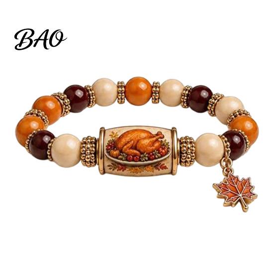 Herbst Elastischer Schmuck Thanksgiving Armband für Damen, Feiertags Perlenarmband mit dekorativem Handgelenk-Schmuckstück Ahornblatt Anhänger, Dehnbar Herbst Ernte