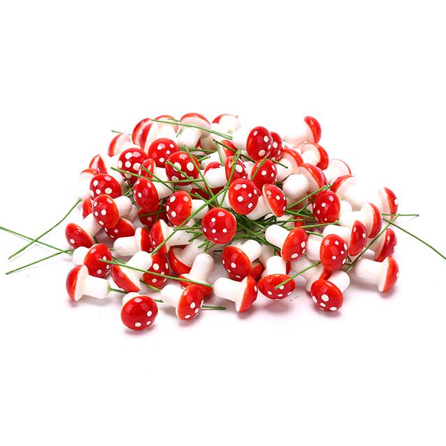 100pcs/lot Colorful Artificial Mini Mushroom Model Fairy Garden Plant Action Figure Miniature Crafts Decorations Stakes Craft