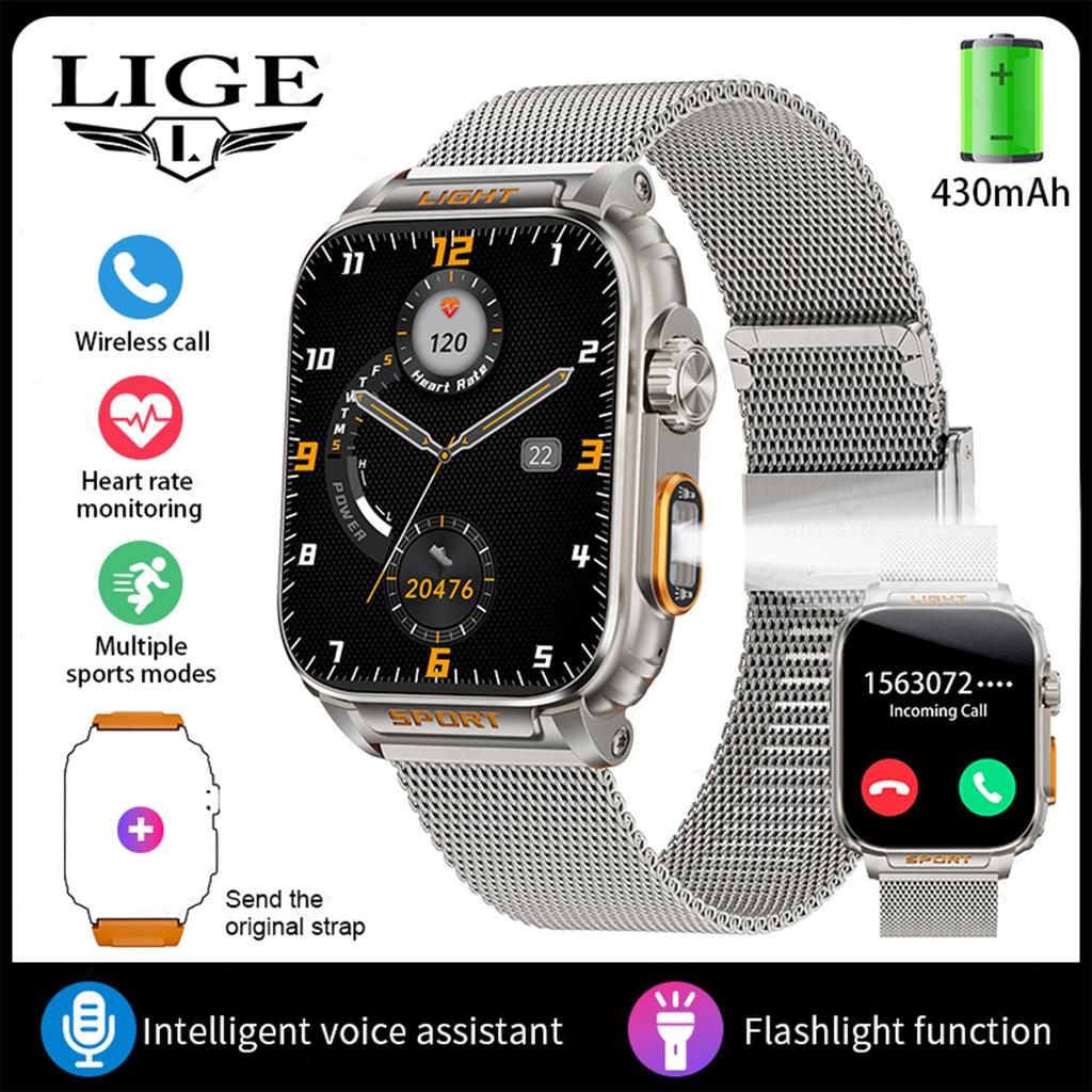 LIGE Nowy inteligentny zegarek Bluetooth Call 1,91-calowy ekran HD Sport Fitness Męski inteligentny zegarek Outdoor Sport Latarka P5 Smart Watch