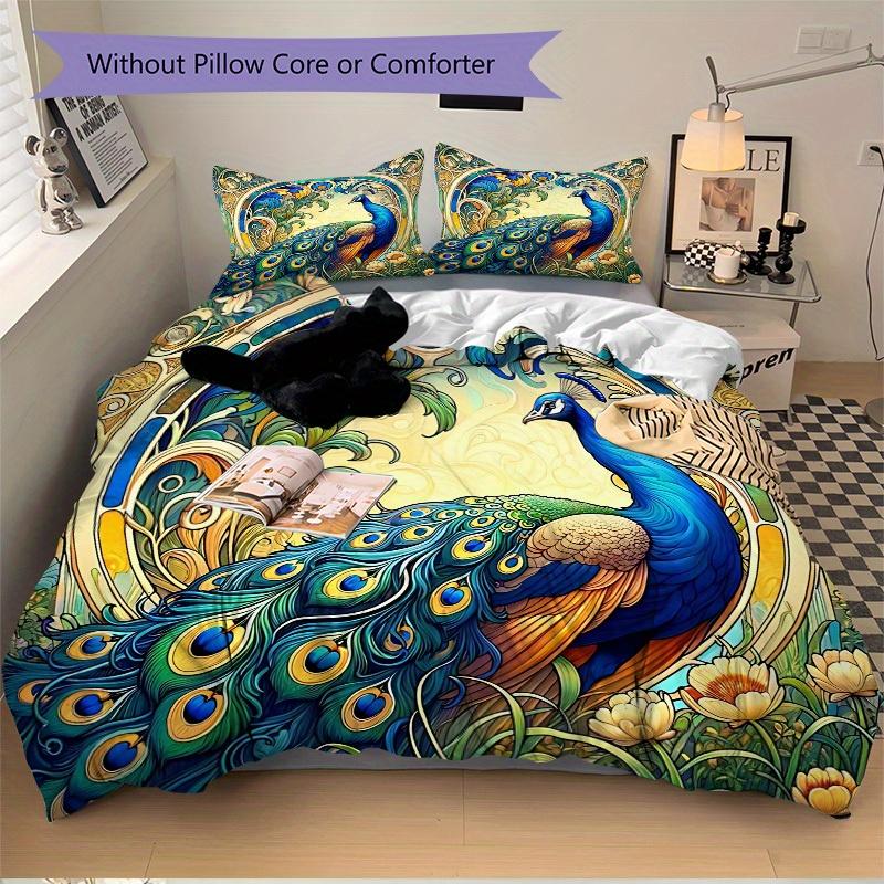 3pcs Peacock Garden Bedding Cover Set, Fashion Classic Popular Print Bedding Set, Soft Comfortable, All Season Use, For Bedroom, Guest Rooma0819189