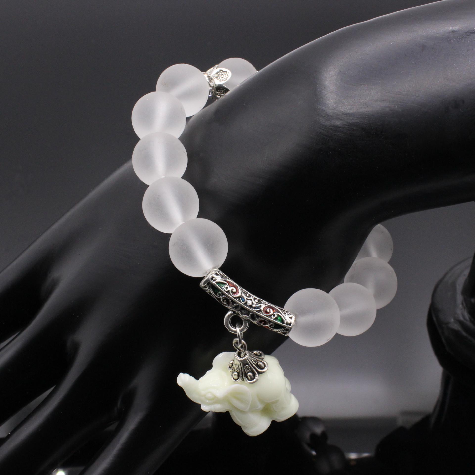 Korean Style Retro Elephant Beads Bracelet Bangle with Exquisite Hollow Drip Oil Design
