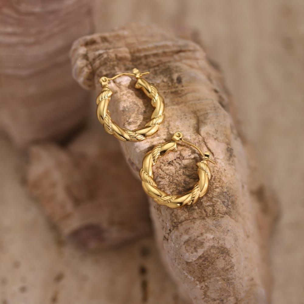 Geometric Hammered Stainless Steel Stud Earrings - Fashionable Cold Style Jewelry
