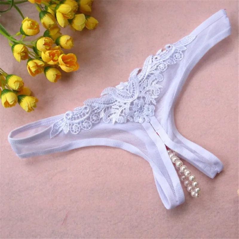 Women's Pants Erotic Underwear Sexy Lace Pearl Rubbing Clitoris Stimulation Bow G-String Thong Open Crotch Panties Sexy Lingerie