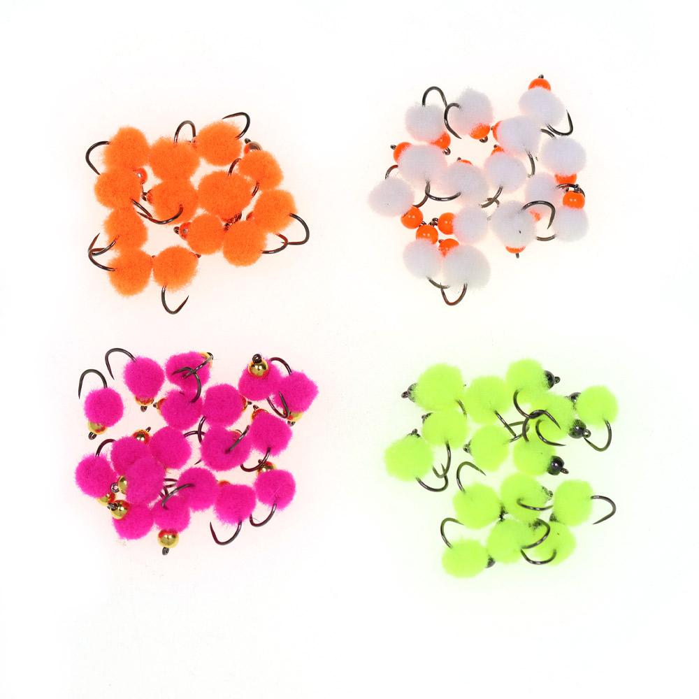 Glo Bug Egg Flies UV Fluorescent Beadhead Trout Salmon Steelhead Fly Fishing Lures, Egg Yarn Nymph Patterns for Freshwater Fishing