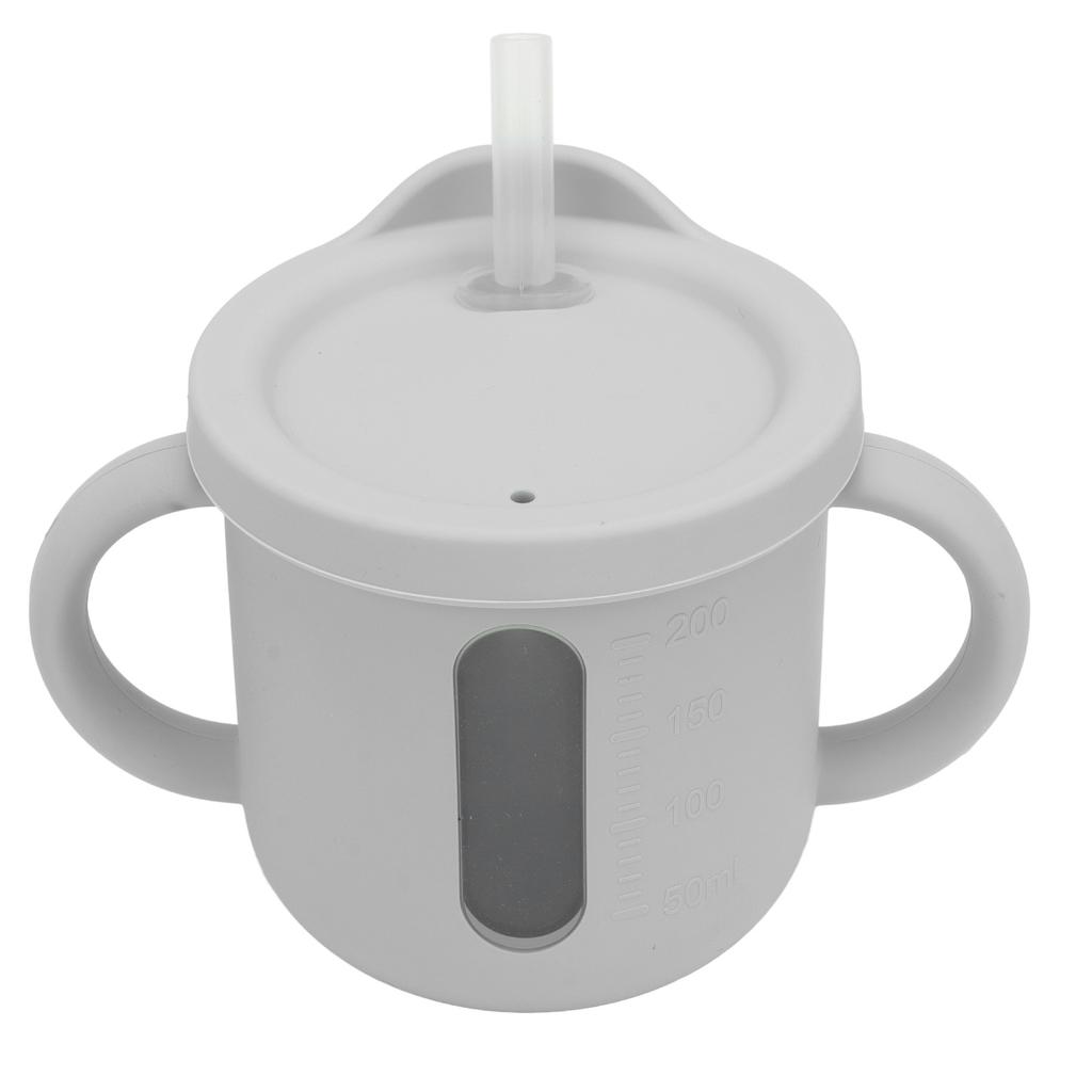 Silicone Sippy Cups Double Handles Lightweight Toddler Training Cup with Tight Leakproof Cover for Home Travelling Grey