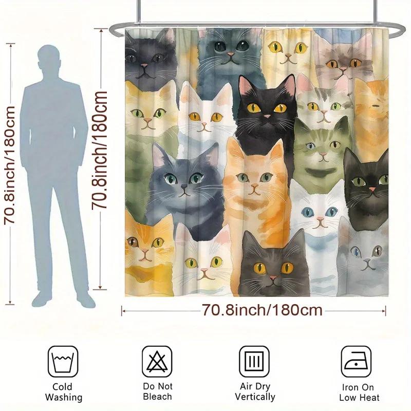 Colorful Cats Shower Curtain - Water-Resistant, Easy To Clean, Adds a Fun and Artistic Touch To Your Bathroom Decor