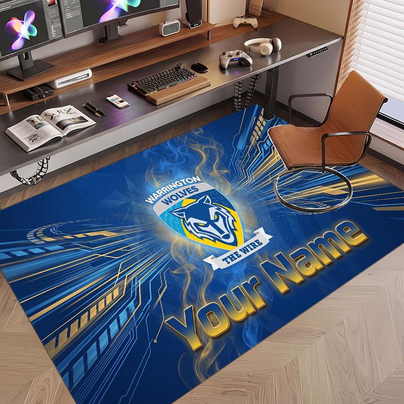 Custom Rug Warrington Wolves Pattern Print Name Text Soft Non‑Slip Floor Carpet for Home Indoor Decoration