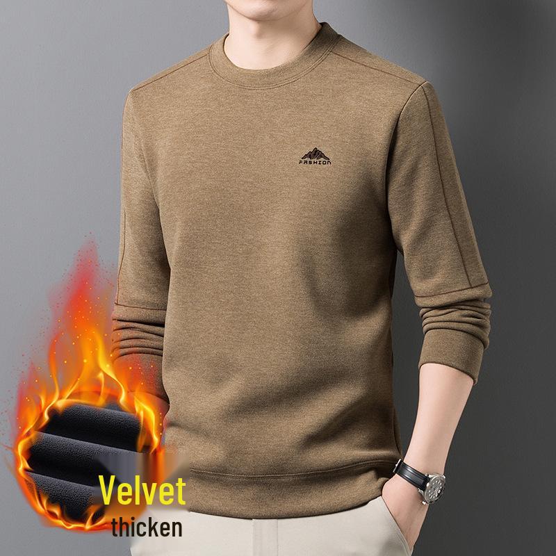 Men's Plus Velvet Thickened Versatile Winter Hoodie - Mid-Aged & Young, Warm Round Neck Long Sleeve Base Layer