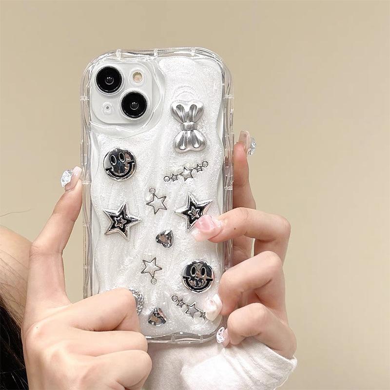For Apple 17Promax Glue All-inclusive Mobile Phone Case for IPhone15 Smiley Face 14 Bow 13 Star Love