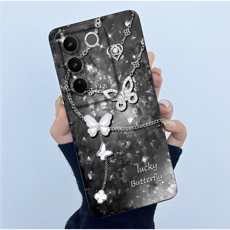 For VIVO V27 V29 5G Phone Case V25E LATAM V27E V29E Cover Fashion Simplicity Flower Soft Liquid Silicone Protective Shell Fundas