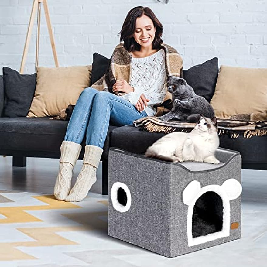 Comparer les prix de Pet house suitable for indoor cats - large cat holes, suitable for pet cat houses, equipped with oversized floor mats and interesting windows