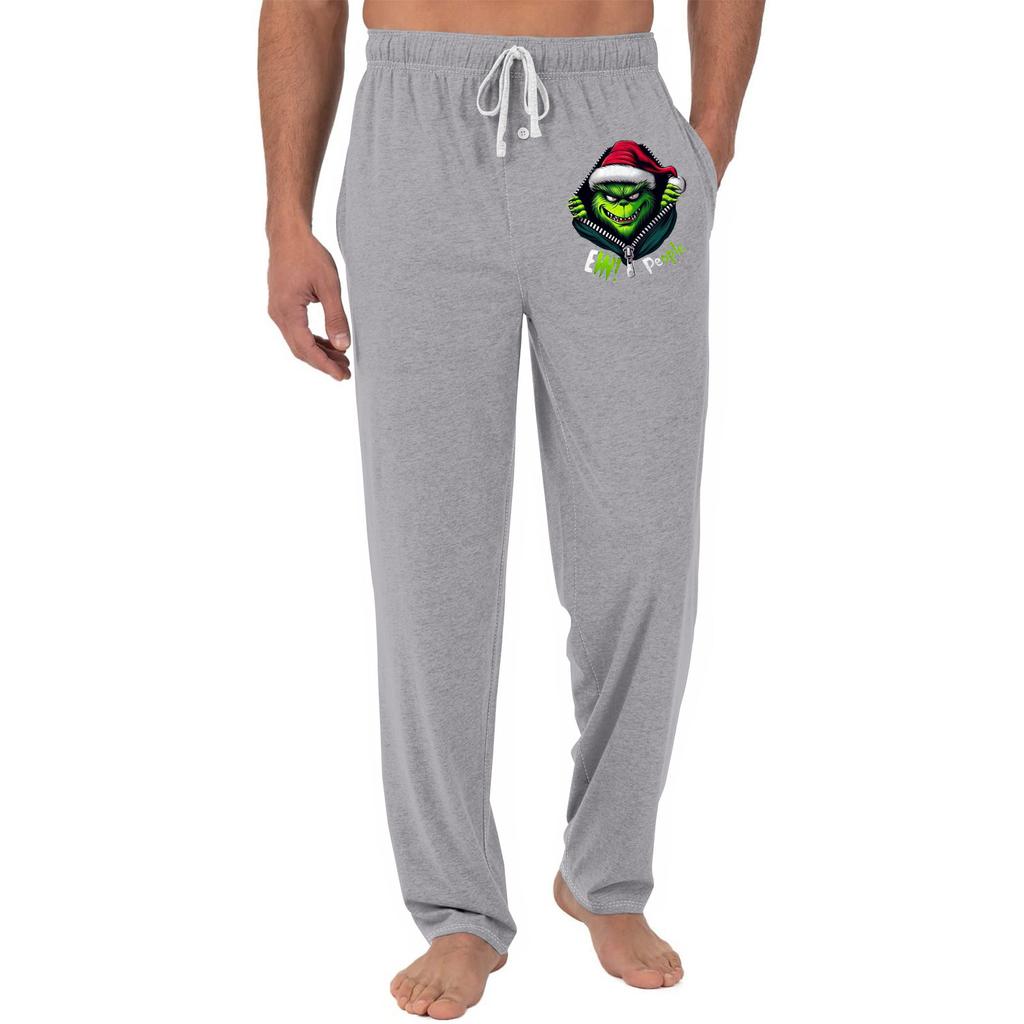 Men's Christmas Grinch-Printed Pocket & Sleep Pants | Soft , Elastic Waist