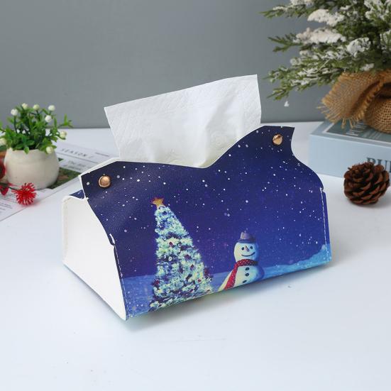 Foldable Paper Holder Snowman Snowflake Faux Leather Tissue Box Cover Christmas Rectangle