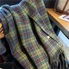 Vintage Green Plaid Scarf for Women - Cozy Winter Faux Cashmere Wrap with Elegant Tassels