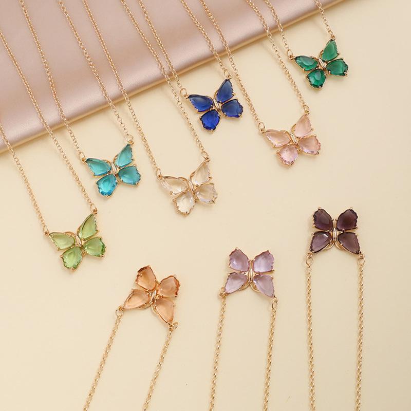 Butterfly Jewelry Multi-Colored Zircon Butterfly Necklace for Women Fashionable Clavicle Chain Pendant Necklace for Women